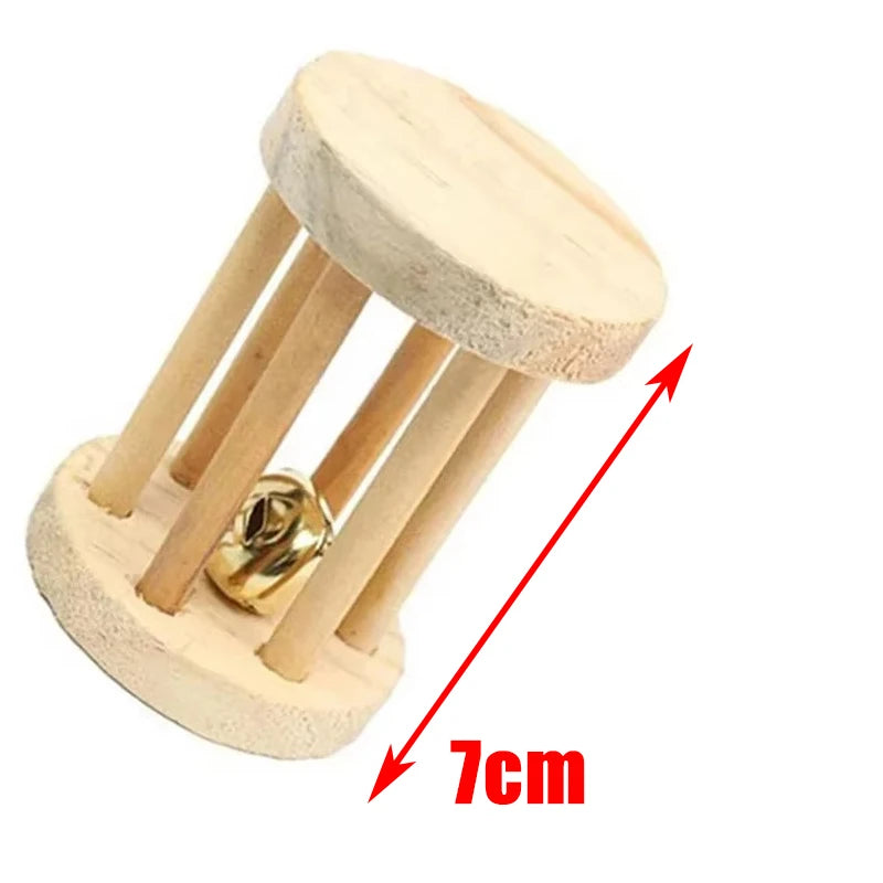 Guinea Pig Rabbit Hamster Small Animal Play Pet Roller Toys Natural Wooden Pine Dumbells Unicycle Bell Chew Chewing Braided Ball