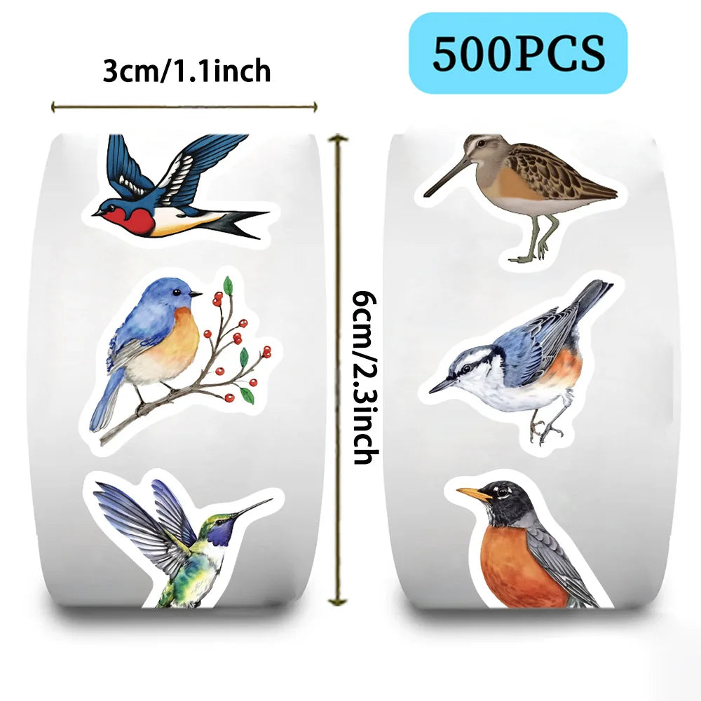 500pcs/roll Cute Colored Birds Cartoon Graffiti Stickers DIY Phone Guitar Laptop Notebook Suitcase Waterproof Sticker Kids Toy