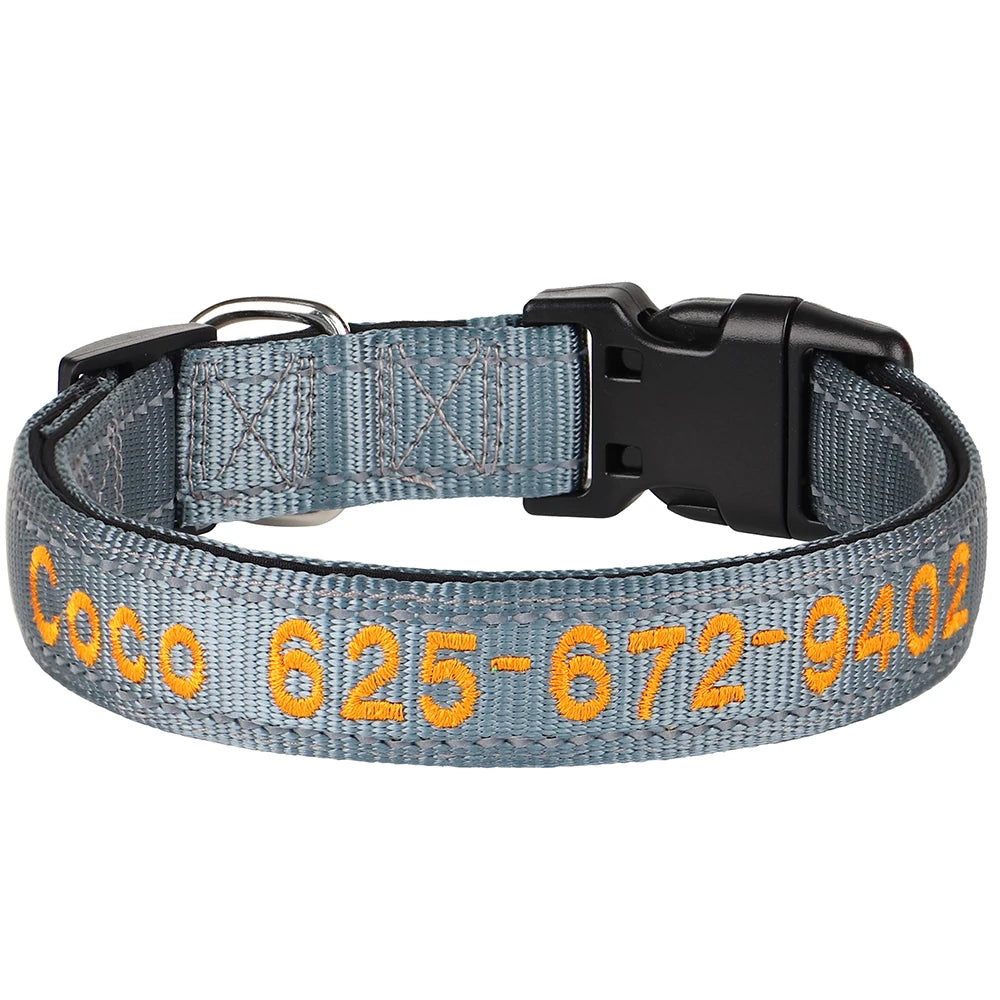 Custom Nylon Embroidered Dog Collar Personalized Pet ID Name Collars Refletive Necklace for Small Medium Large Dogs Accessories