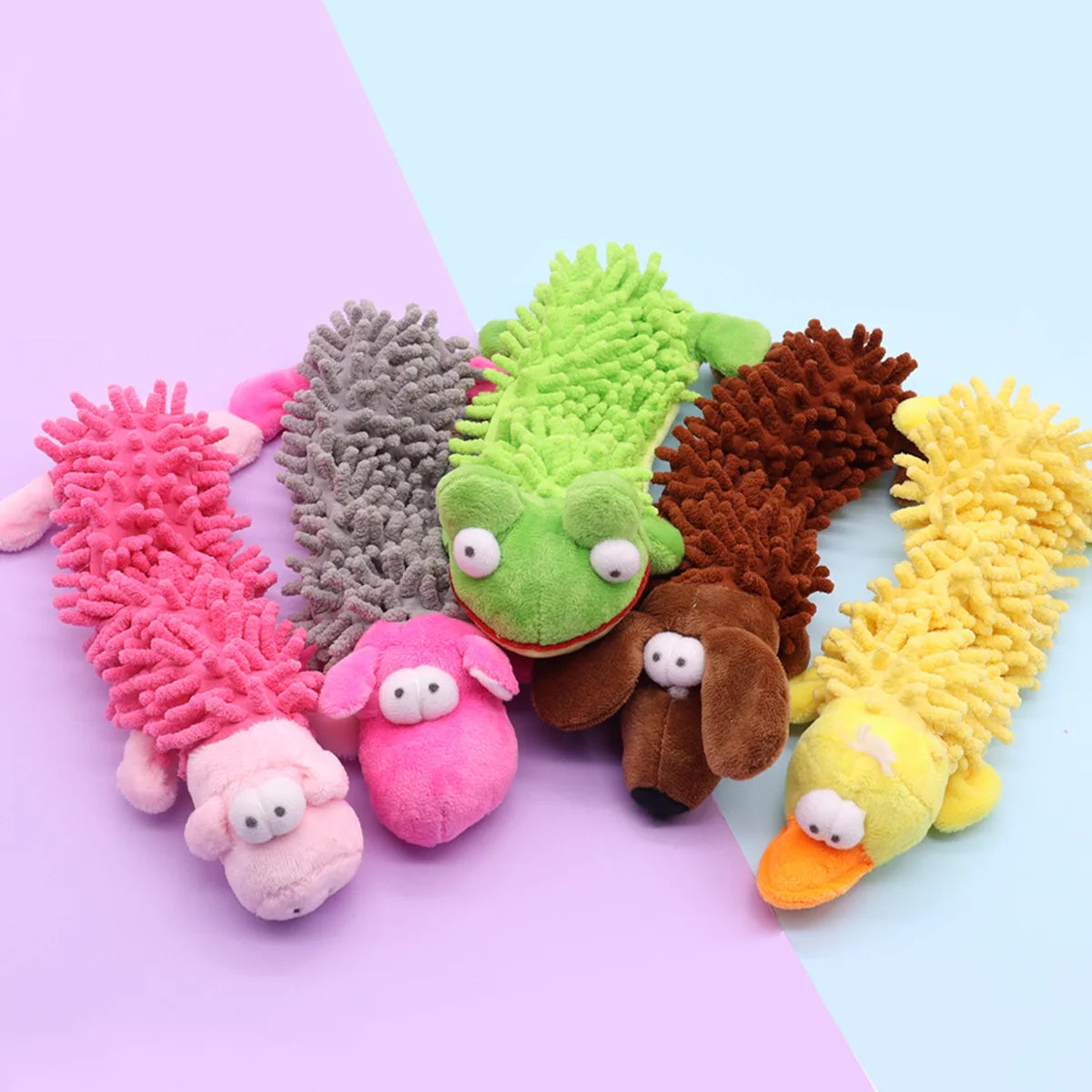 Squeaky Plush Dog Chew Toys Cute Animal Shape Soft Mop Texture Teeth Cleaning Interactive Pet Toy For Puppy Small Medium Dogs