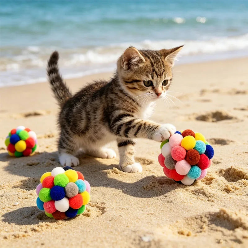 2Pcs/5Pcs Cat Ball Toys Pet Elastic Bell Ball Self-Entertainment Ball Toy for Cats, Suitable for Indoor Cats and Kittens, Chew Toy, Random Color
