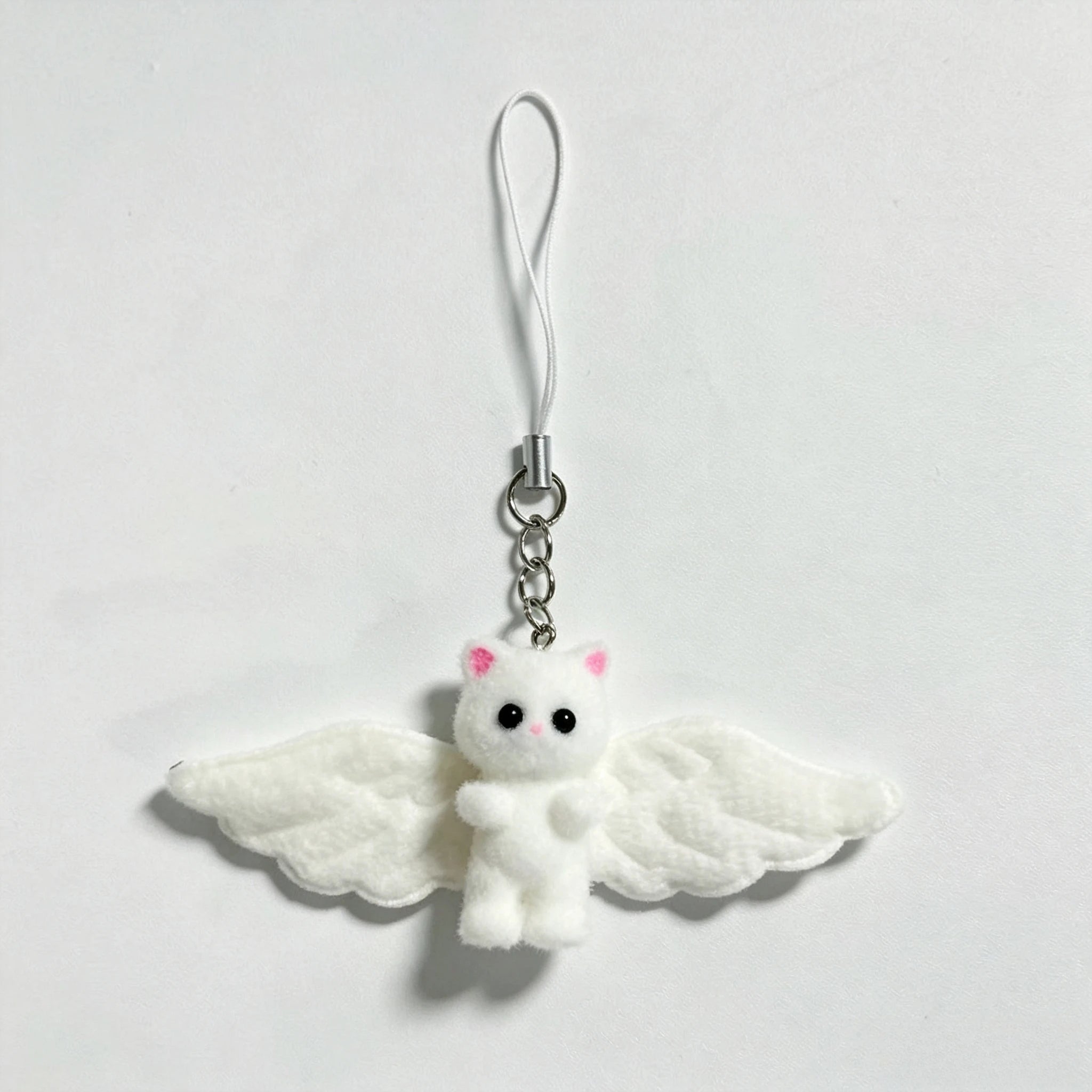 Cute Angel Wing Flocking Cat Charm Keychain for Women Cute Mini Kitten Bag Pendant Sweet Girl Phone Lanyard Keychain Accessories