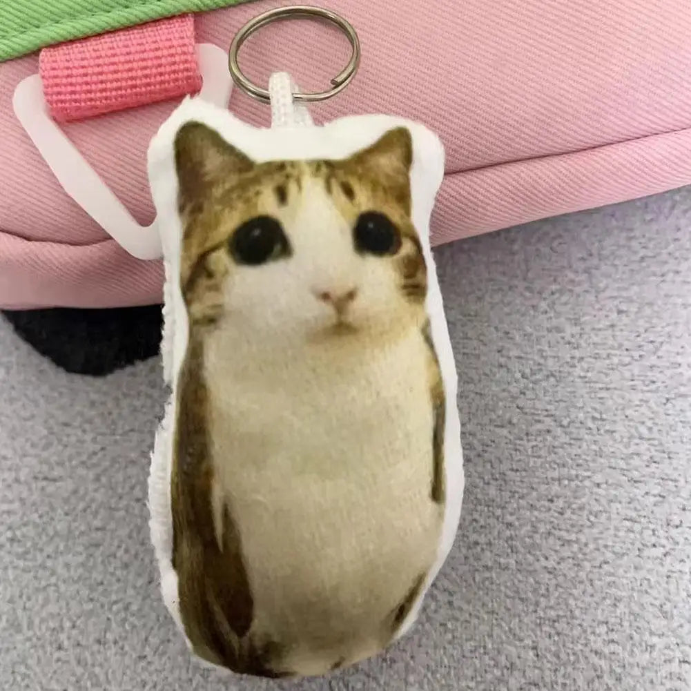 Funny Meowl Voice-Playing Plush Keychain Realistic Cat Meow Sound Toy Squeeze Stress Relief Charm High-Definition Print Feline