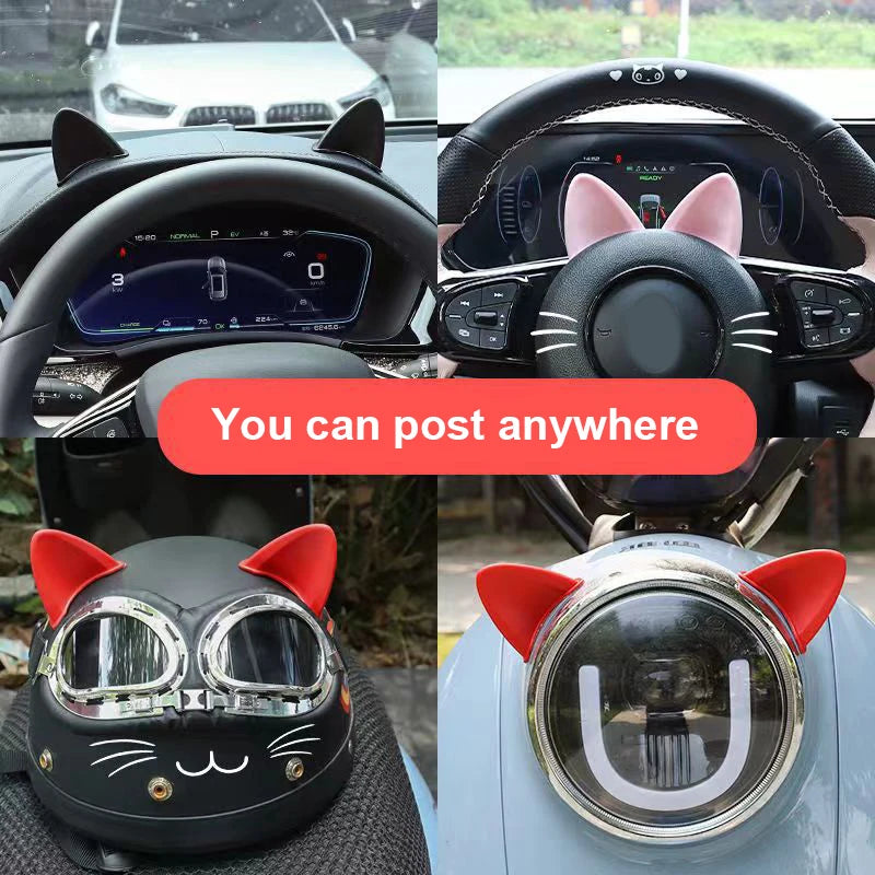 BLALION 2pcs Helmet Cat Ears Decoration Motorcycle Electric Car Driving Styling Cute Cat Ears Stickers Decor Helmet Accessories