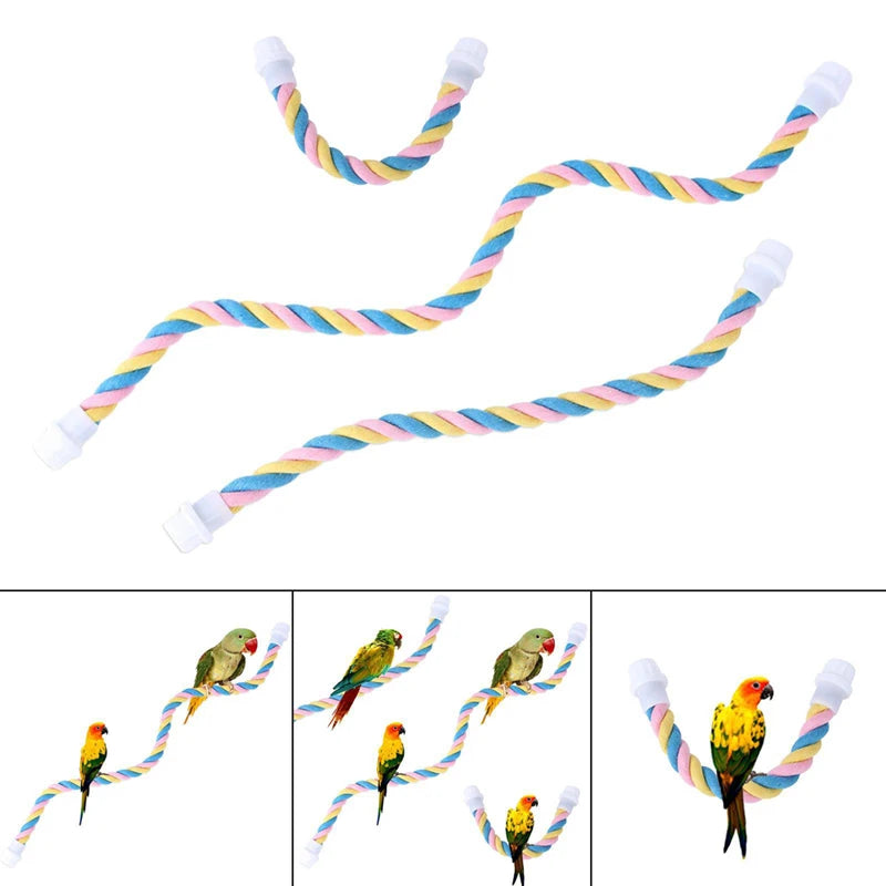1PC Pet Bird Bite Toy Parrot Color Cotton Rope Toys Elastic Parrot Climbing Toys Sturdy Bird Swing rope Pet Cage Toy Swing Stand