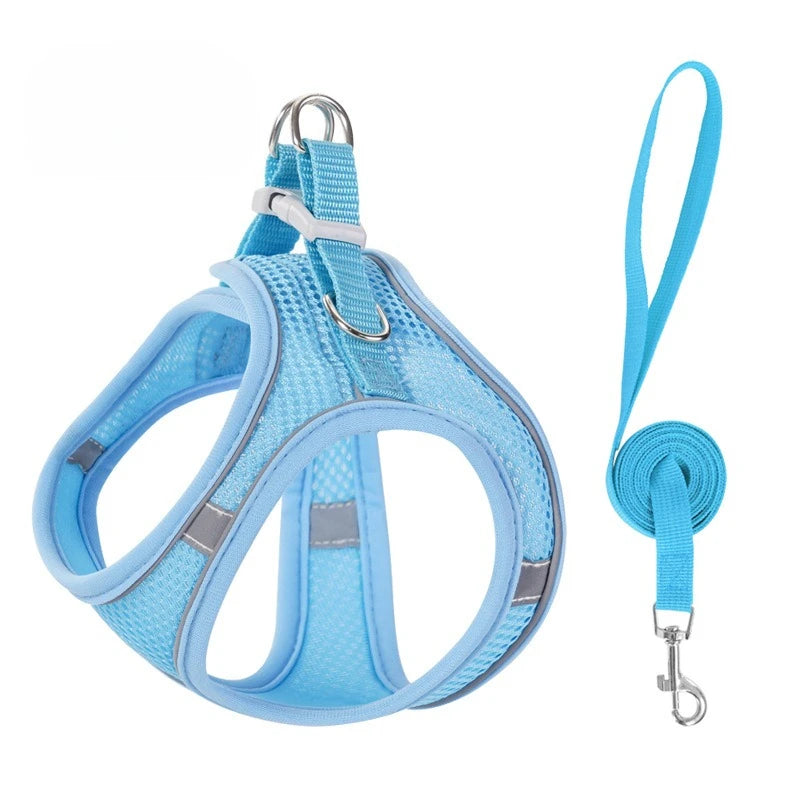 Cat Harness Vest Chest Rope Set with 1.5m Rope Reflective Breathable Adjustable Pet Harness for Small Medium Dog Outdoor Walking