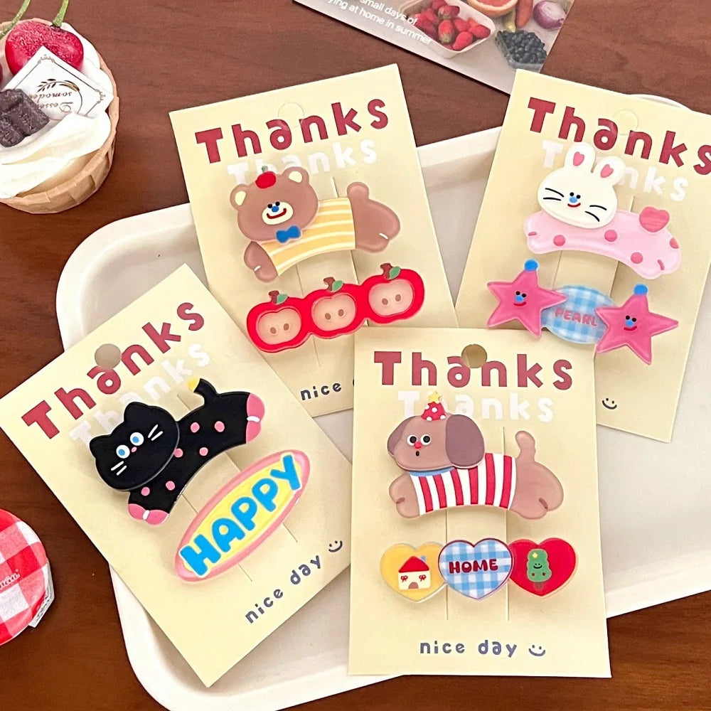 2 Pcs Cute Cartoon Cute Pet Hair Clip Girl Heart Versatile Hair Accessories Temperament bangs Clip Hair Clip Set