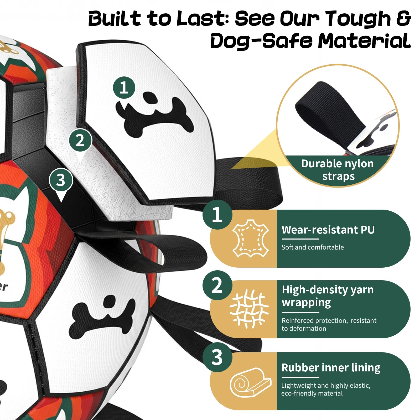 Premium 6-Inch Dog Soccer Ball with Handles Chew Resistant Durable Herding Ball for Small/Medium Dogs Training And Outdoor Play