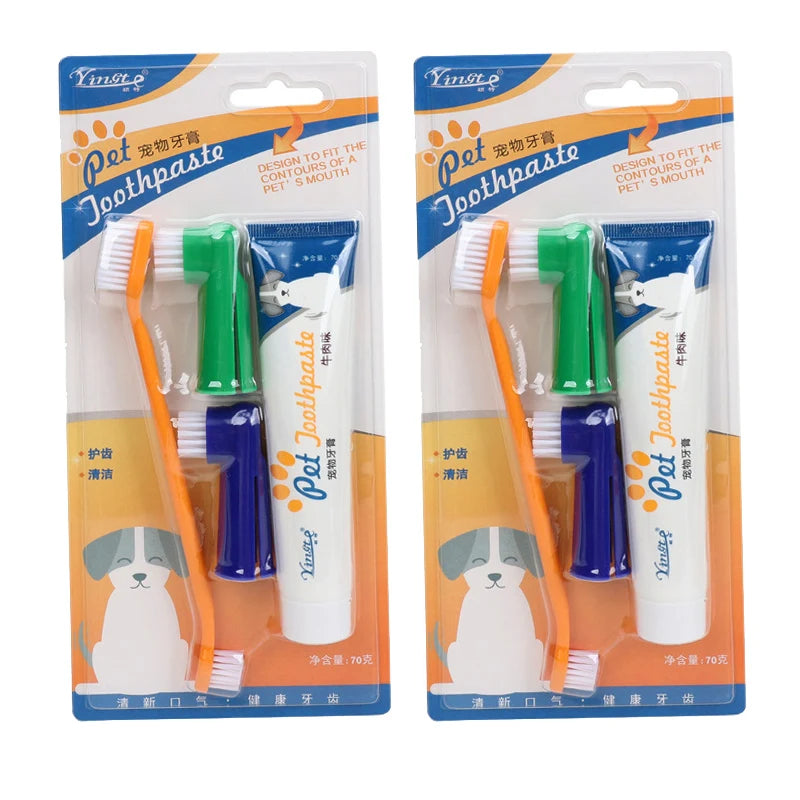 Universal Toothpaste Toothbrush Set Dog Gum Care Products Kit Pet Cleaning Tools Kit Reduces Plaque & Tartar Buildup for Pet