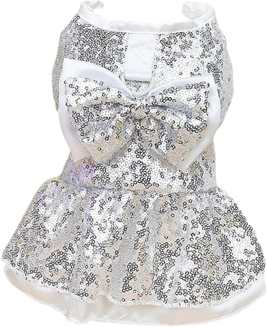 Sequin Bow Party Dress for Small Dogs Formal Dance Outfit All Sizes