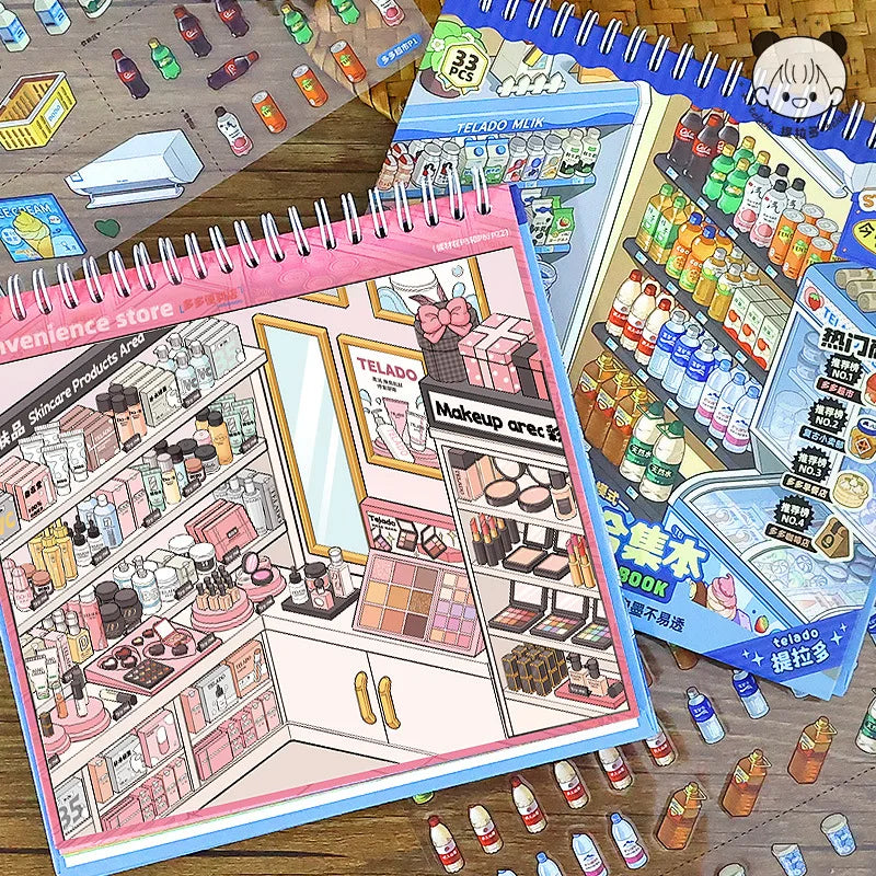 Kawaii Product display 3D Food Collection Landscape Sticker book DIY Pocket Cabin Scene festival gift ﻿