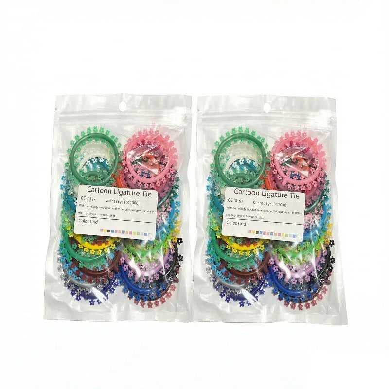 1000Pcs Dental Orthodontic Ligature Ties Bands O-Ring Elastic Rings Teeth Braces Accessories Cartoon Flower Mickey Cat Designs
