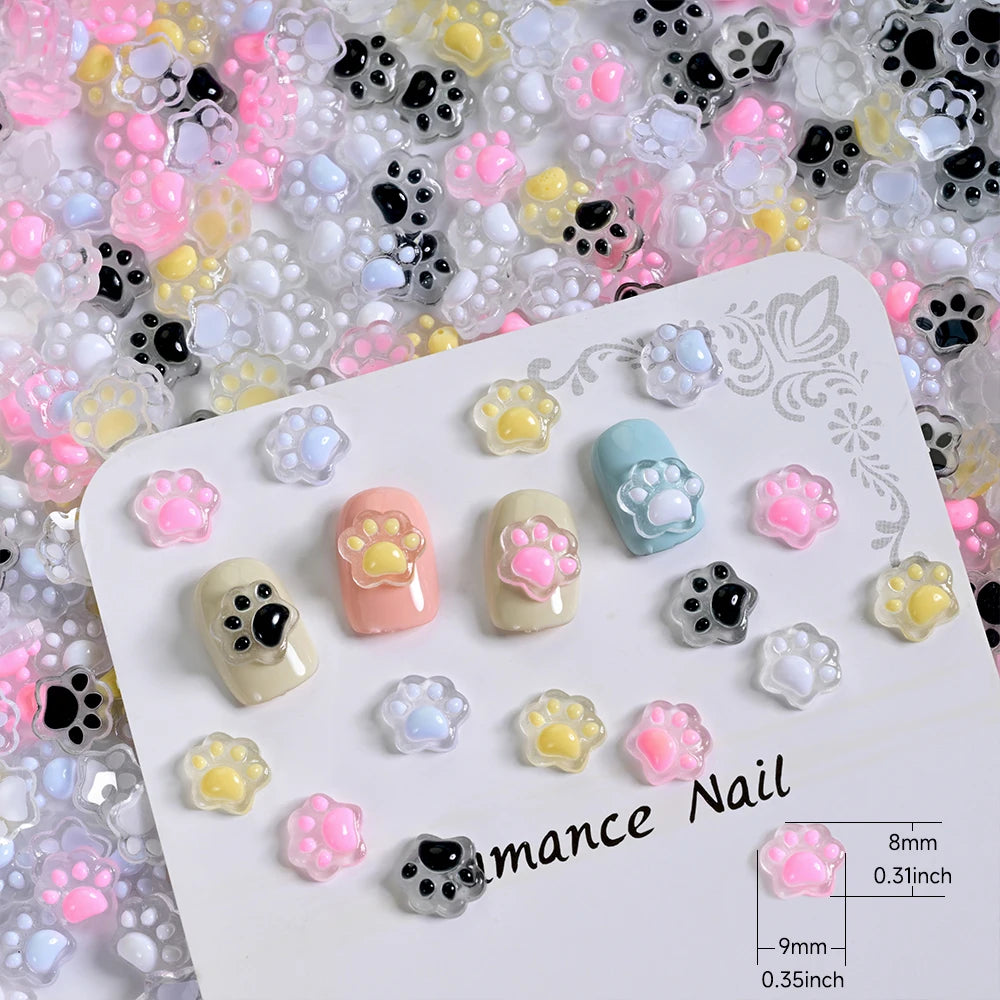 50Pcs 3D Luminous Cat's Paw Nail Charms Cute Resin Cat Paws Y2K Nail Art Decorations DIY Hair Clip Crafts Manicure Accessories