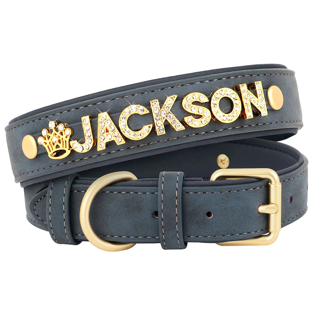 Customized Leather Dog Collar DIY Personalized Small Medium Dogs Chihuahua Pitbull Necklace Free Name Charms Pet Accessories