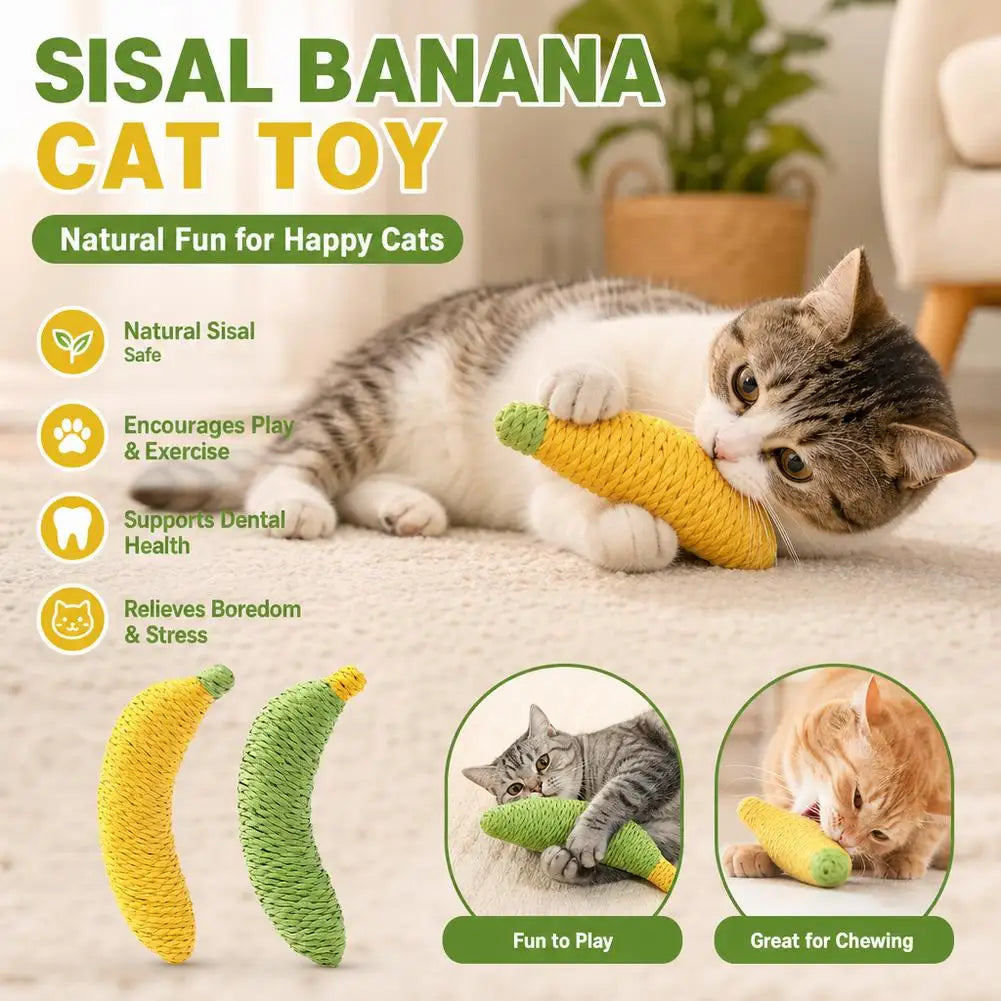 Cute Sisal Cat Toy Banana Shape Yellow Green Teeth Friendly Kitten Chew Toy Interactive Play Catnip Toy Accessory
