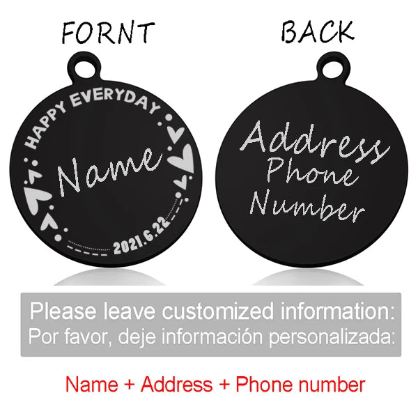 Custom Personalized Cat Dog ID Circle Tag Collar Pendant Engraved Pet Necklace Chain Charm Supplies For Tag Name Products