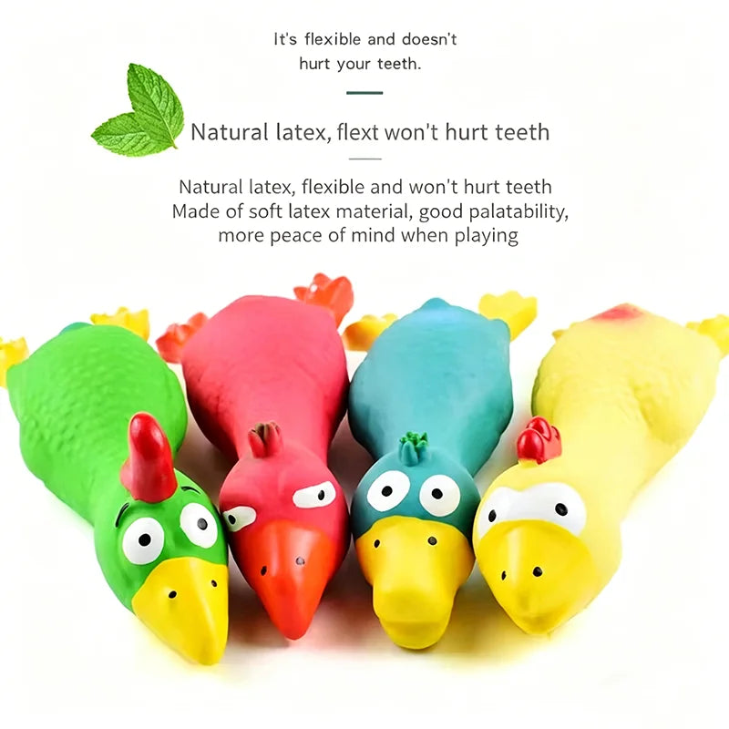 Soft Natural Latex Squeaky Dog Toy Lying Chicken Shape Molar Teeth Grinding Chew Toy Interactive Bite Resistant Pet Play Toy