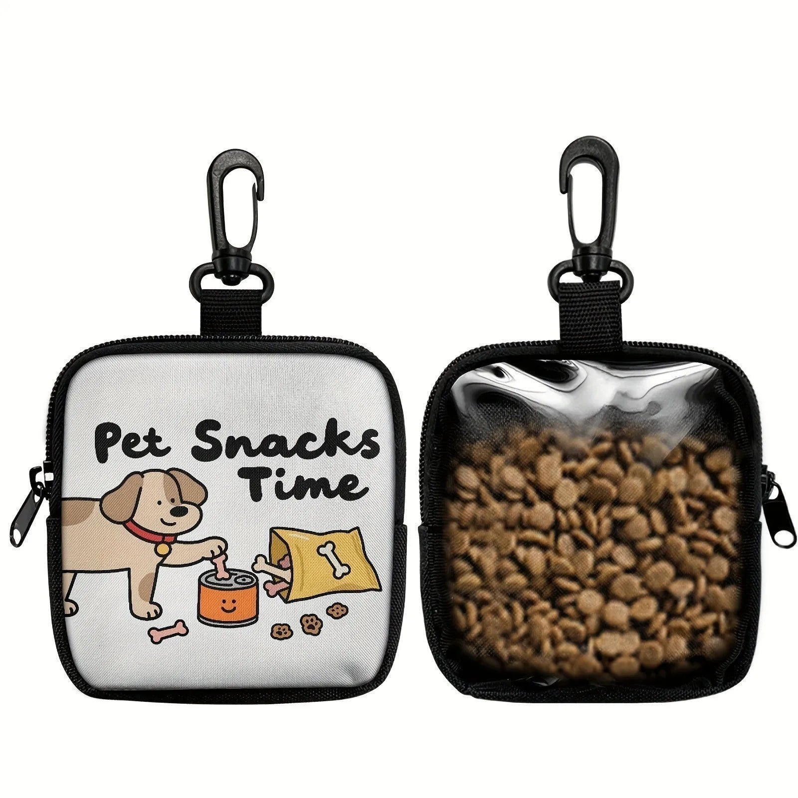 Portable Dog Snack Bag with Transparent Window and Zipper Clip-on Training Snack Bag for Walking Outdoors and Daily Rewards