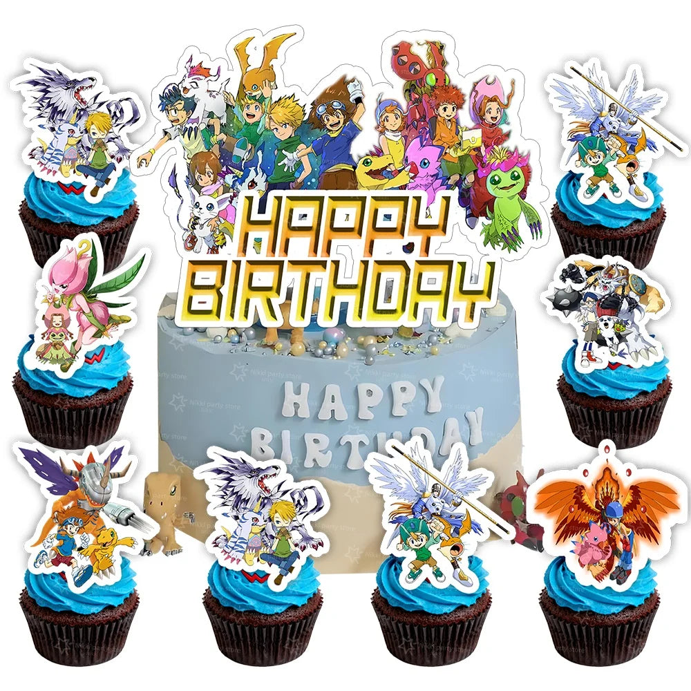 Digimon Birthday Decoration Cartoon Pet Party Favors Balloons Backdrop Banner Cake Decoration Baby Shower Supplies Gifts Toys