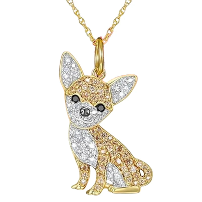 Exquisite Cute Pink Ear Black Chihuahua Pendant Necklace for Women Elegant Pet Puppy Jewelry Animal Accessories Dog Lovers Gift