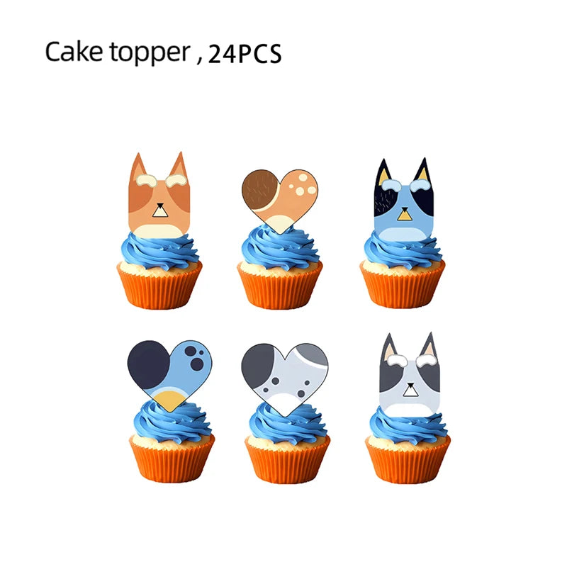 New Cartoon Cute Dog Birthday Party Decoration Kit Blue Dogs Theme Happy Birthday Plates Napkins Cups Tableware Supplies For Kid
