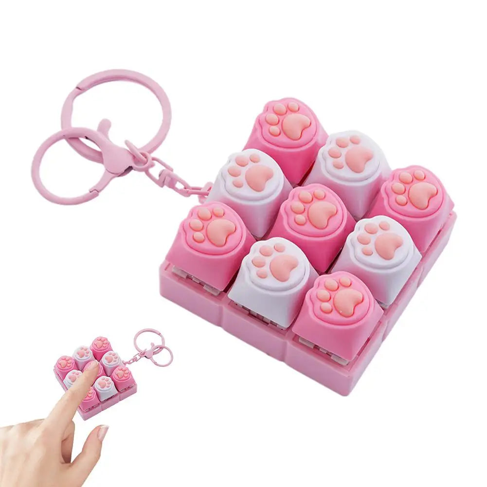 9 Keys Keyboard Key Toy Cat Paws Finger Button Stress Relief Toys Mechanical Keyboard Keycaps Keychain Office Decompression Calm