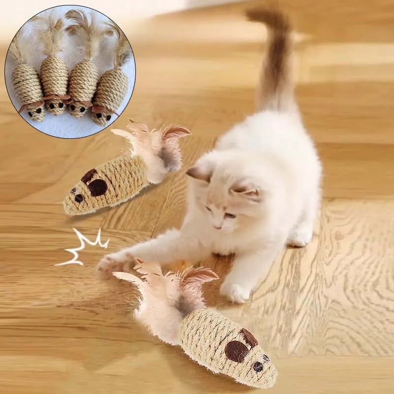 Cat Chew Toy Bite Resistant Mouse Feather Kitten Toy Teeth Cleaning Interactive Cat Teasing Sticks Toy Supplies