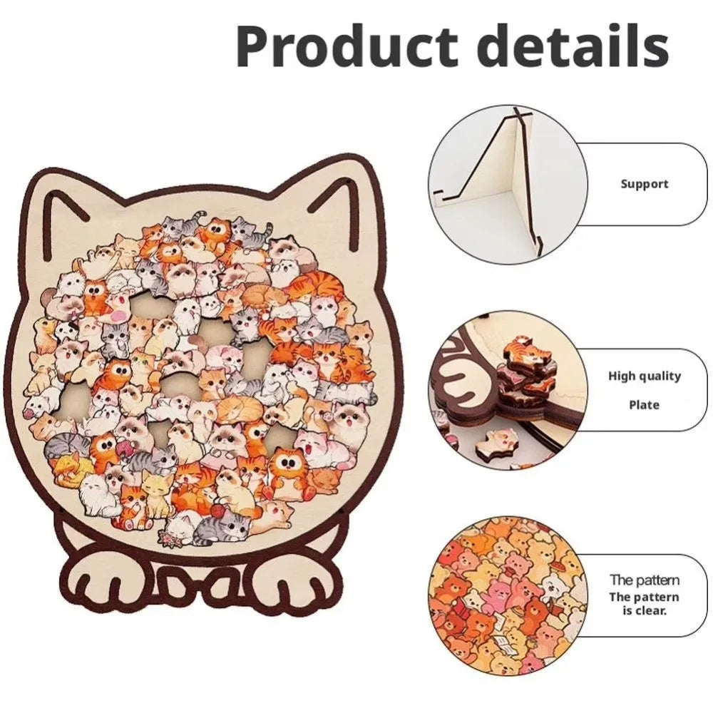 Cartoon Wooden Puzzle Toy Animal Dog Cat Bear Theme Fun Educational Toys Stress Relief Jigsaw Puzzle Puppy