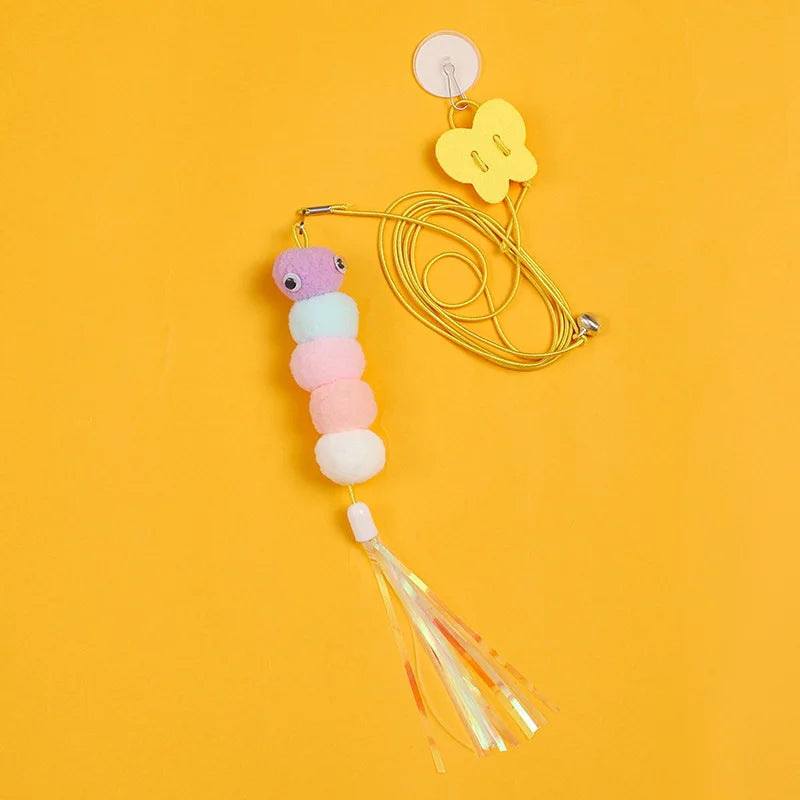 Elastic Hanging Door Cat Toy Feather Retractable Cat Teaser Wand Interactive Pet Play Toy for Kitten Small Dog
