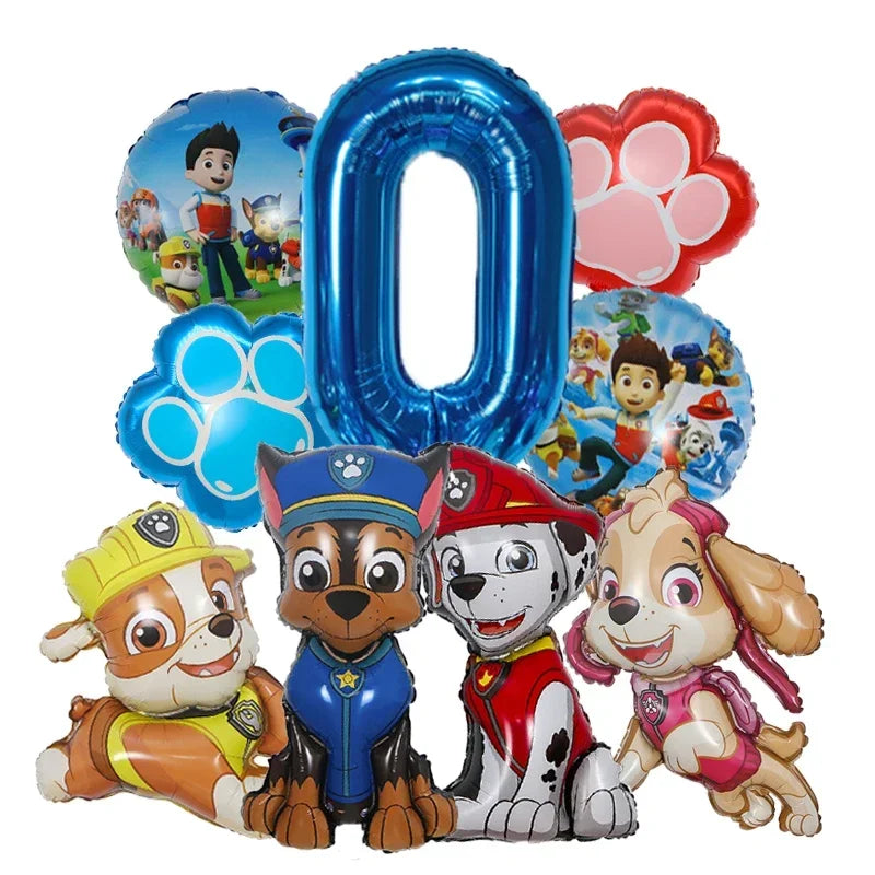 9pcs Cartoon Paw Patrol Foil Balloon Digital Number Supplies Rescue Dog Party Decoration Baby Gift Chase Skye