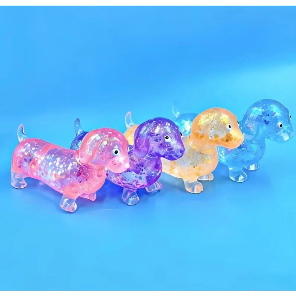 Sparkling Powder Sausage Dog Fidget Squishes Pinch Soft Maltose Texture Stress Relieving Toy Cute Puppy Slow Rising Squishy Toys
