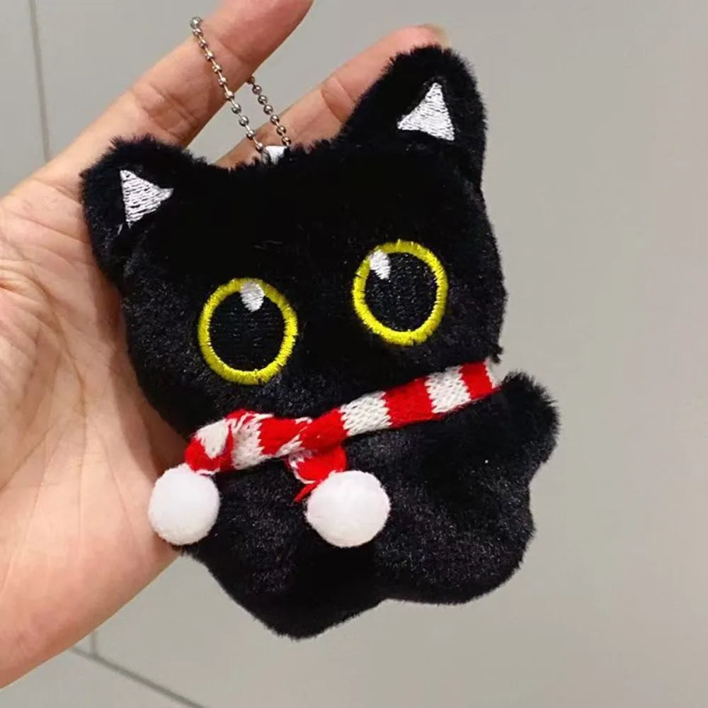 Cute Black Cat Plush Toy Keychain Cartoon Kitten Soft Stuffed Doll Pendant Car Key Backpack Bag Decoration Doll Pendant Keychain