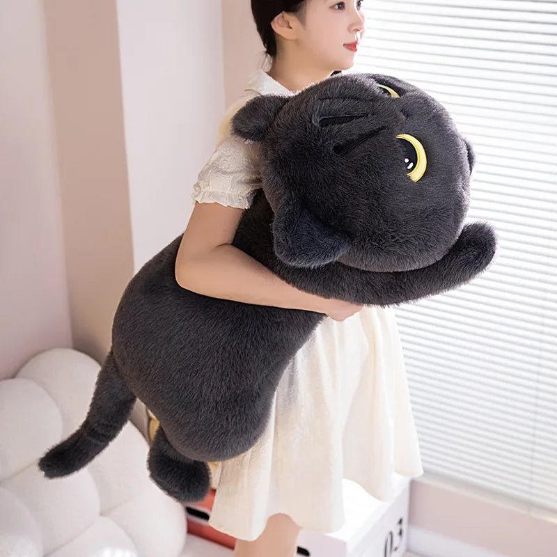 50-90cm Cute Black Cat Plush Toy Doll Kawaii Big Cuddly Pillow Cushion Ins Black Cat Plush Toy Doll For Boy Girl Brithday Gifts