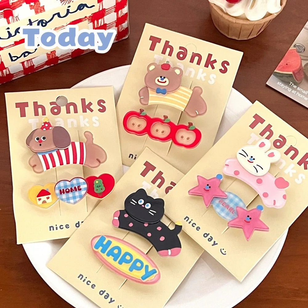 2 Pcs Cute Cartoon Cute Pet Hair Clip Girl Heart Versatile Hair Accessories Temperament bangs Clip Hair Clip Set
