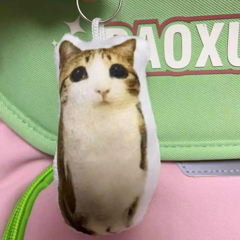 Funny Meowl Voice-Playing Plush Keychain Realistic Cat Meow Sound Toy Squeeze Stress Relief Charm High-Definition Print Feline
