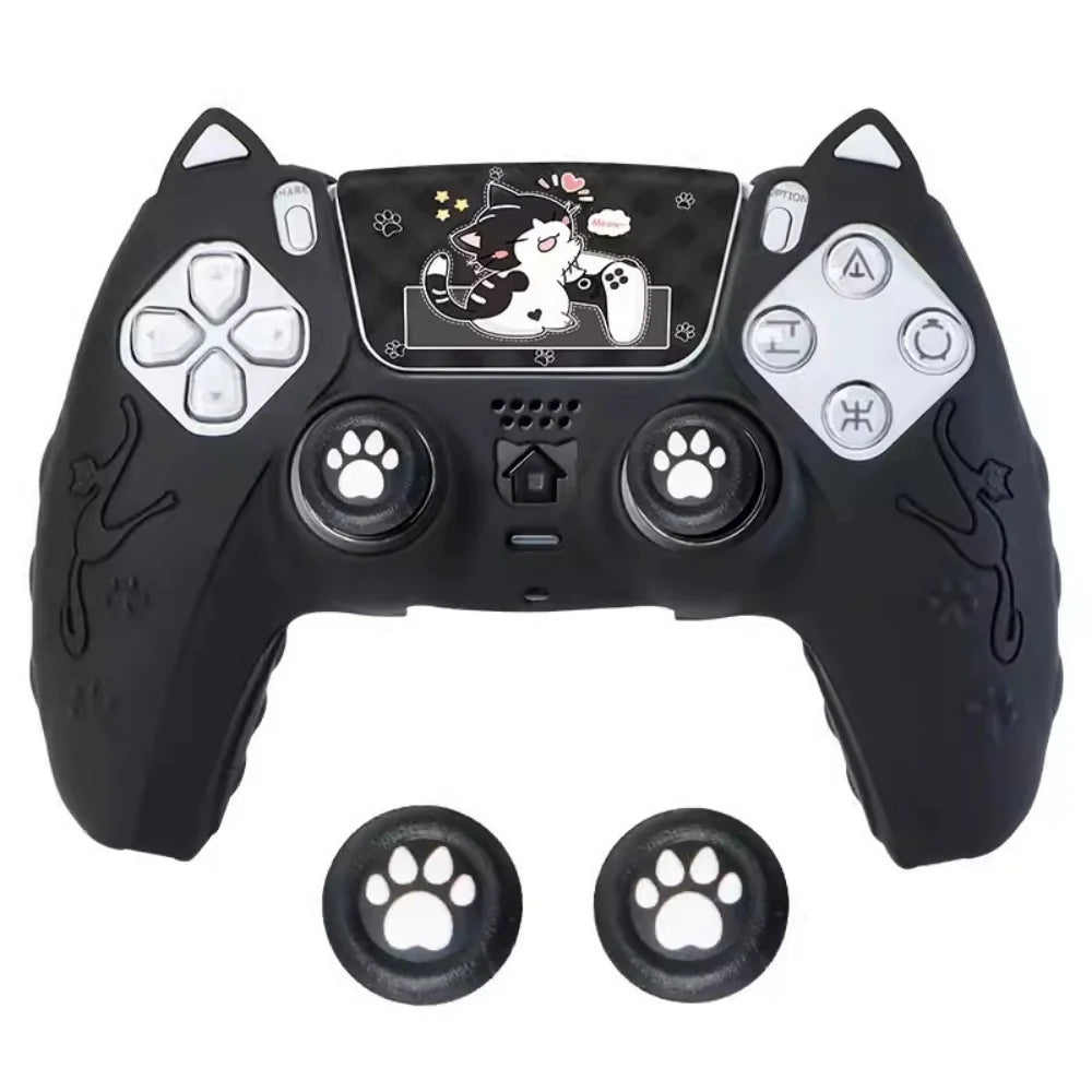 Lovely Cat Silicone Soft Protector Sticker Skin For Playstation 5 PS5 Controller Case Thumb Stick Grip Cap Cover Silicone case