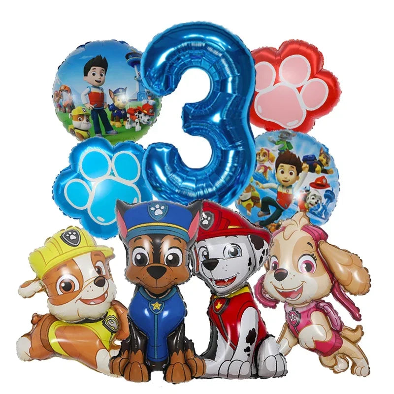 9pcs Cartoon Paw Patrol Foil Balloon Digital Number Supplies Rescue Dog Party Decoration Baby Gift Chase Skye