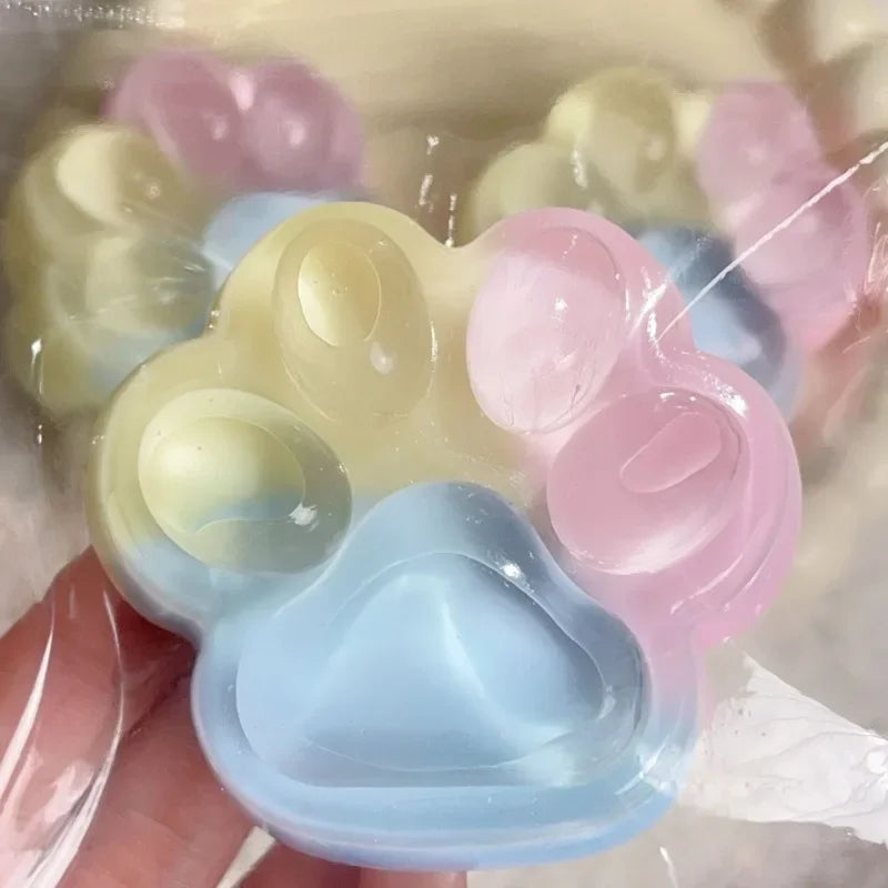 2W@Three Color Rainbow Cat Paw Soft Pinch Cute Cat Paw Slow Rebound Pinch Stress Relief Birthday Gift Crystal Soil