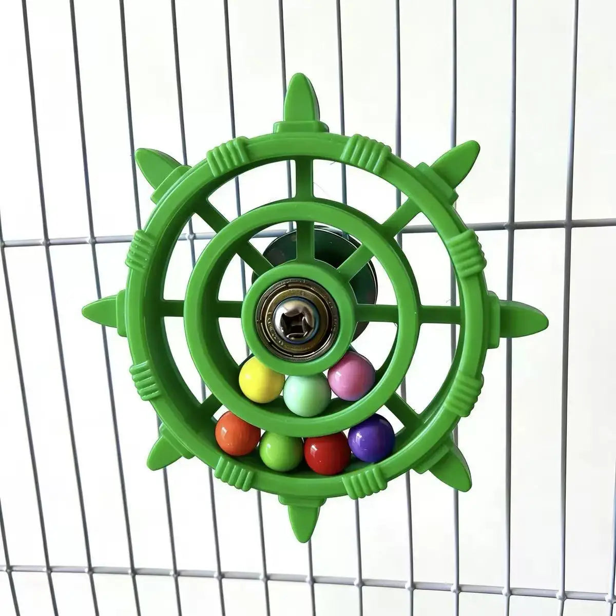 Rudder Shaped Parrot Spinner Rattle Bite Resistant Colorful Beads Bird Cage Plastic Interactive Spinning Wheel Small Birds Toy