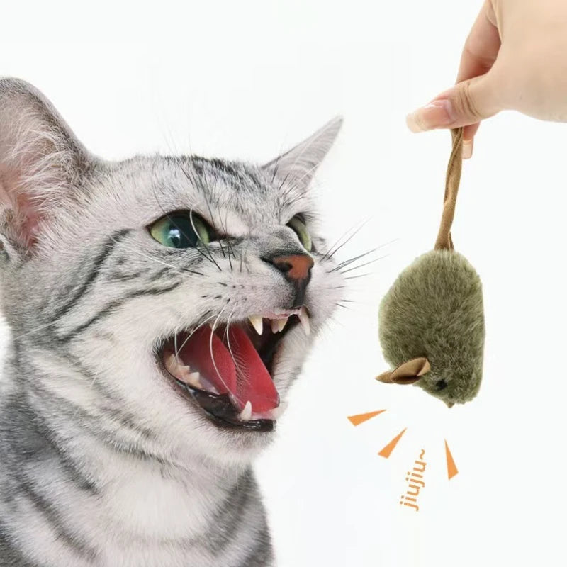 Cat Chew Plush Toy Squeaky Simulated Mouse Chew-resistant Teasing Kitten Toy Interactive Chasing Cute Teeth Grinding Cat Toy