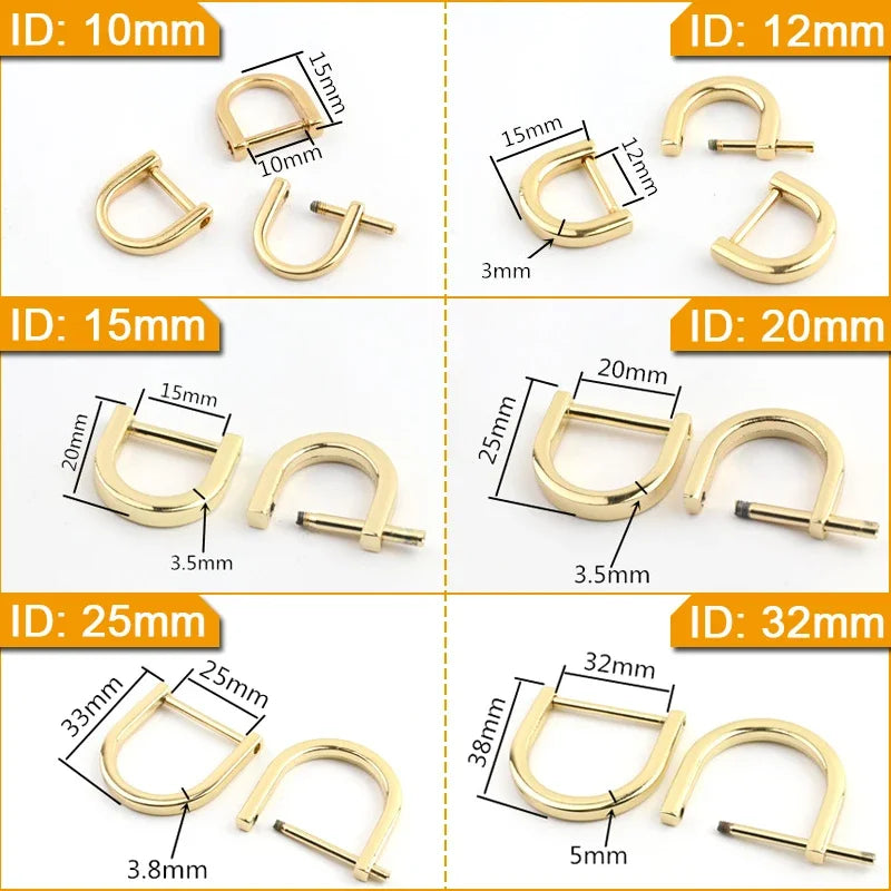 2pcs Metal D Ring Detachable Dee Rins Buckle Removable Shackle Clasp for Leather Craft Bag Strap Parts Pet Collar Accessories
