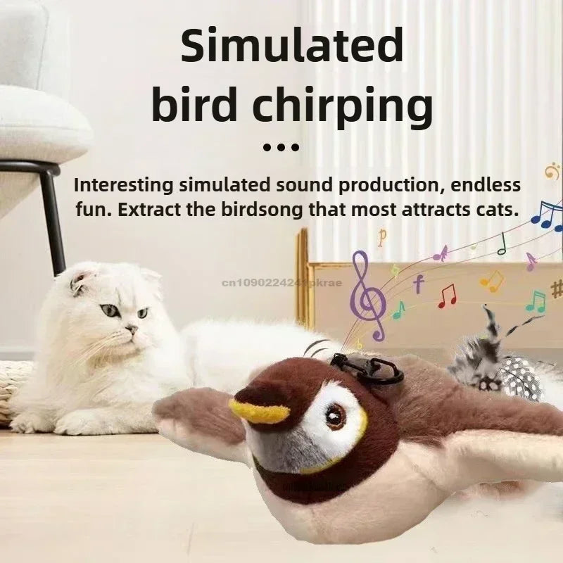 Interactive Cat Toys Flying Bird Cat Toy Rechargeable Chirping Flapping Bird(no Flying) Can Add Catnip Touch Activated Plush Toy