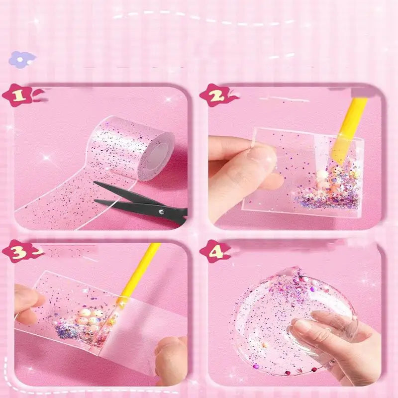 PET Nano Glue Knead Music Double Sided Tape Blow Bubbles Full Set Of Nano Tape Bubble Blowing Decompression Toy Stickers