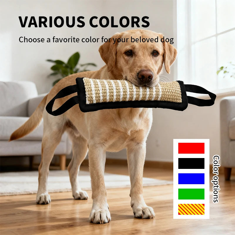 Interactive Dog Tug Toy, Natural Jute Bite Stick with Two Handles, Durable Chew Toy for Teething, Training, and Play for All Bre