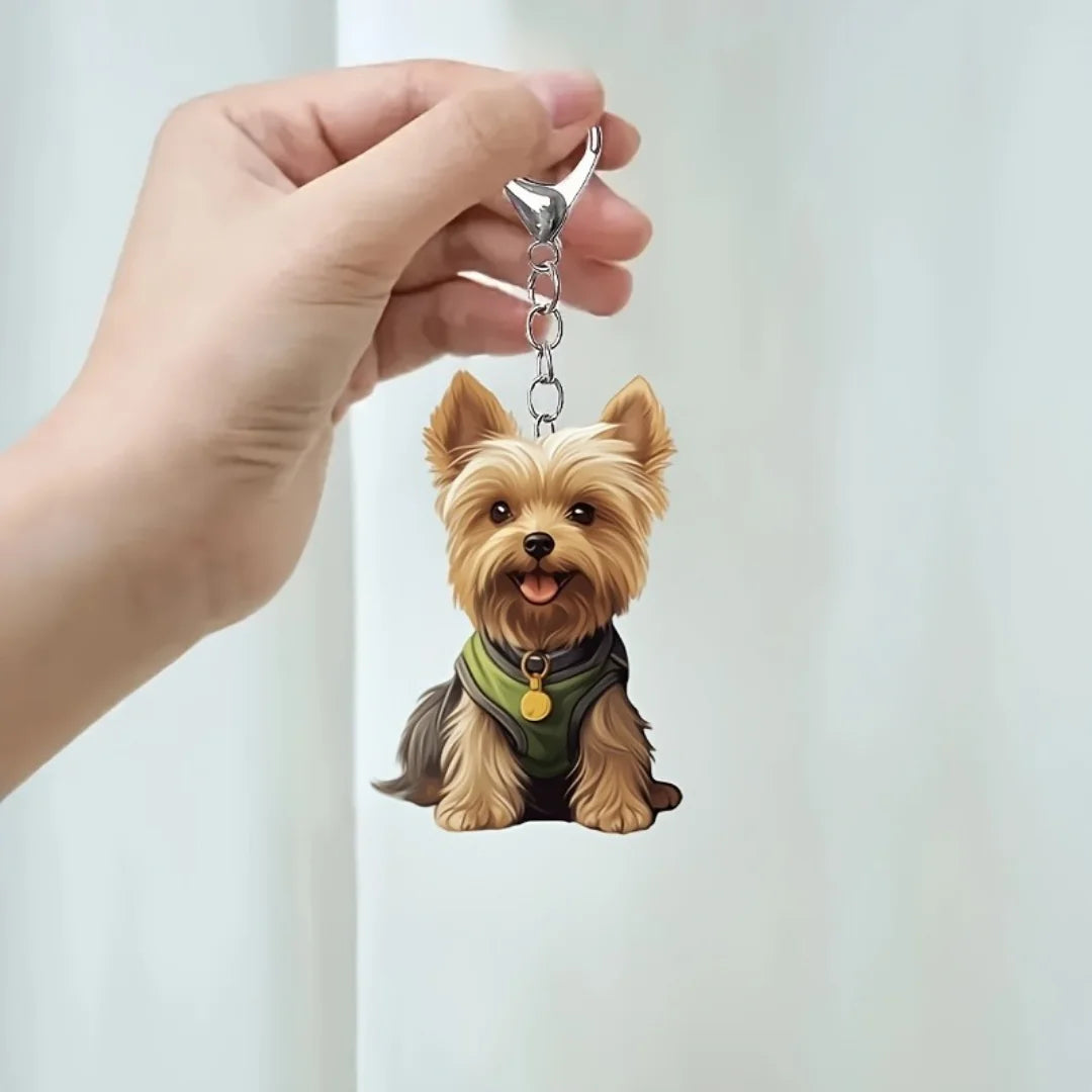 2D Yorkshire Terrier Keychain Cute Yorkie Dog Pendant Flat Acrylic Ornament Charms Hanging Decoration for Bag Festive Party Gift