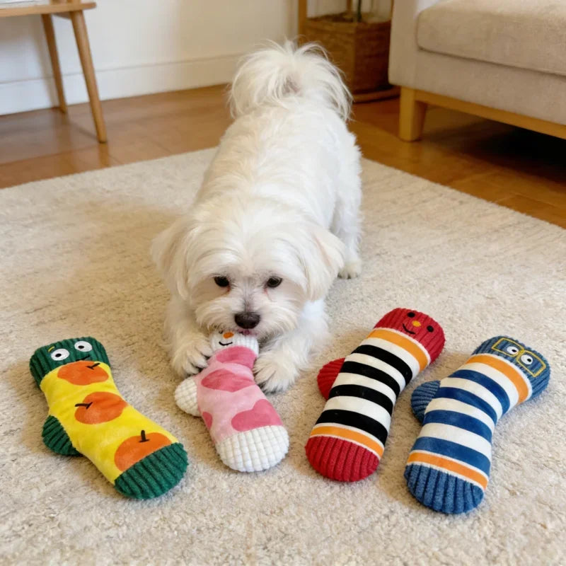 Sock Shaped Plush Pet Chew Toy Hidden Food Design Built-in Squeaker Bite Resistant Teeth Grinding Interactive Play Supplies