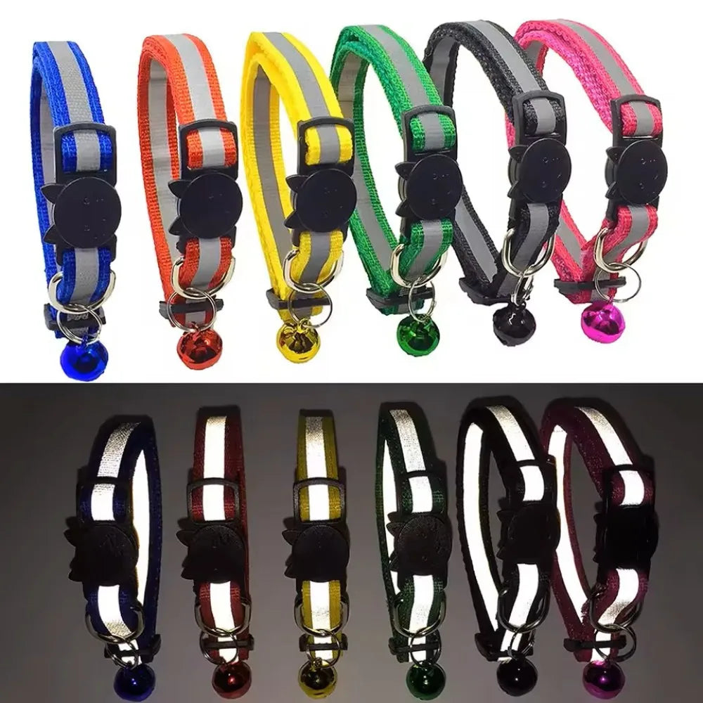 Colors Reflective Breakaway Cat Collar Neck Ring Pet Products Safety Adjustable with Bell Charm Necklace Collar for Puppy