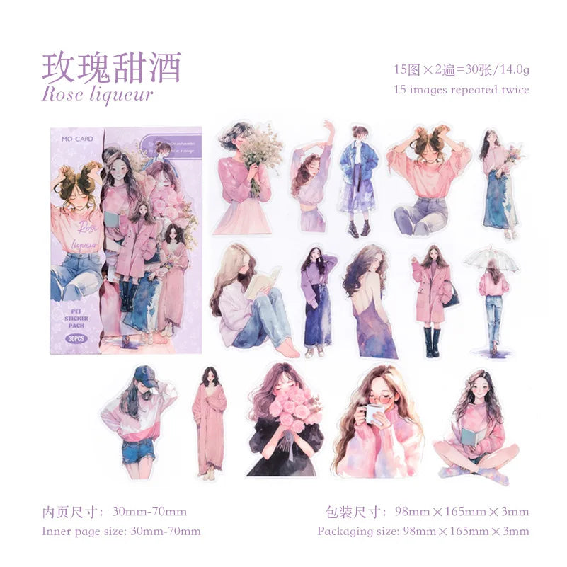 30 pcs/pack Young girl theme Character sticker Fashion wear Decorative Stick Labels Journal notebook Scrapbooking accessories