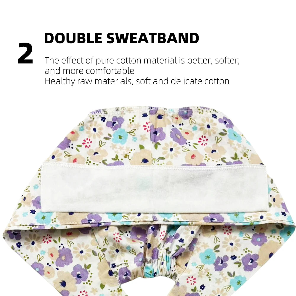 New Cartoon Printed Scrub Cap for Woman Man Adjustable Surgical Nurse Doctor Hat Dental Pet Clinic Work Hats