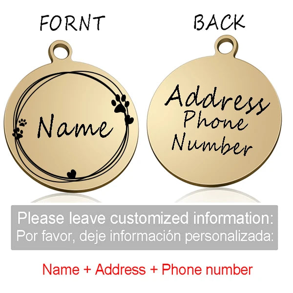 Custom Personalized Cat Dog ID Circle Tag Collar Pendant Engraved Pet Necklace Chain Charm Supplies For Tag Name Products